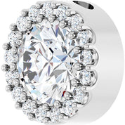 Sterling Silver Natural White Sapphire & 1/8 CT Natural Diamond Halo-Style Pendant