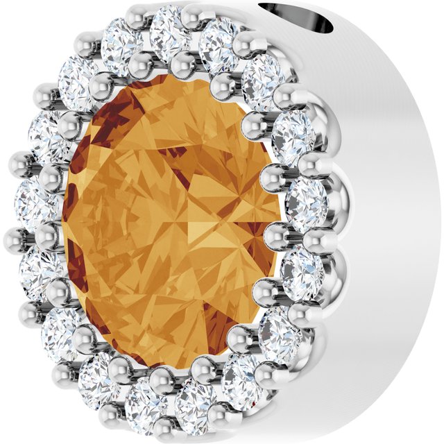 Sterling Silver Natural Citrine & 1/8 CT Natural Diamond Halo-Style Pendant
