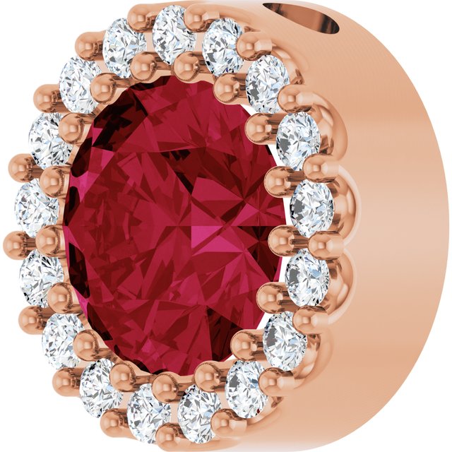 14K Rose Lab-Grown Ruby & 1/8 CTW Natural Diamond Halo-Style Pendant