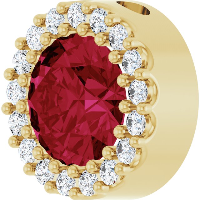 14K Yellow Lab-Grown Ruby & 1/8 CT Natural Diamond Halo-Style Pendant