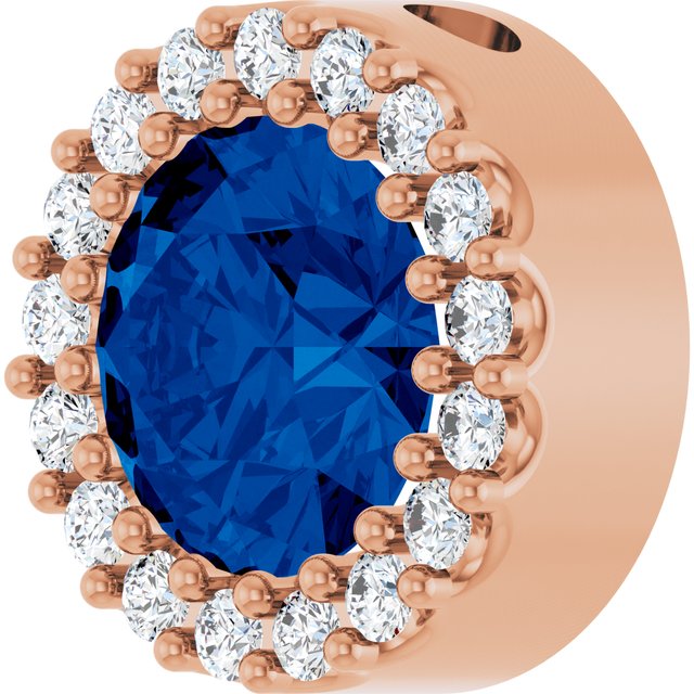 14K Rose Lab-Grown Blue Sapphire & 1/8 CTW Natural Diamond Halo-Style Pendant