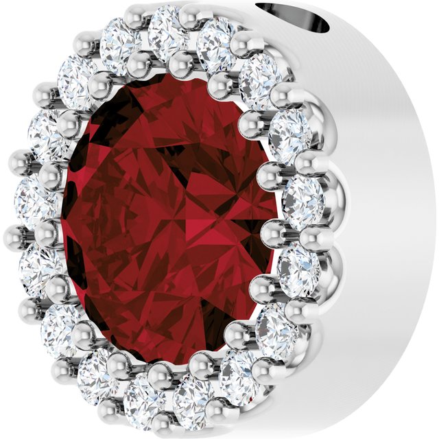 Sterling Silver Natural Mozambique Garnet & 1/8 CT Natural Diamond Halo-Style Pendant