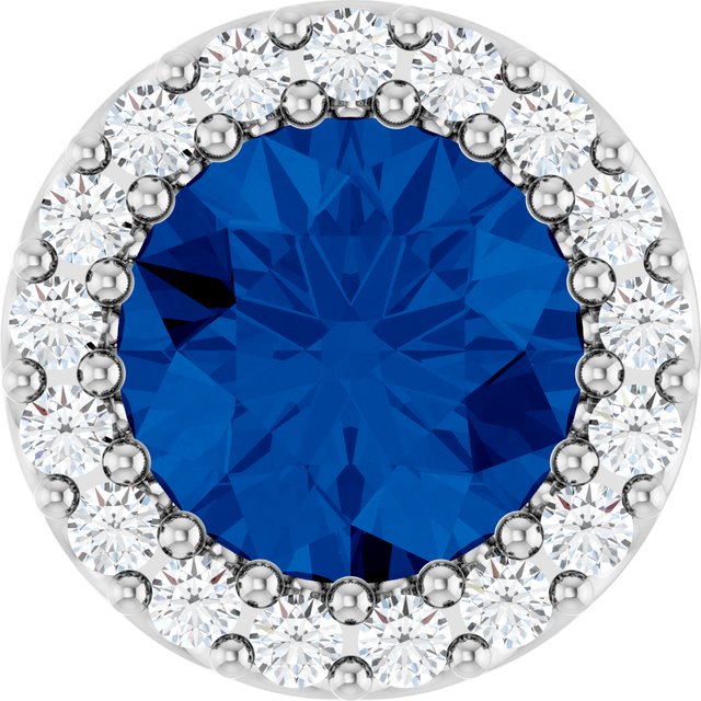 Platinum Natural Blue Sapphire & 1/8 CT Natural Diamond Halo-Style Pendant