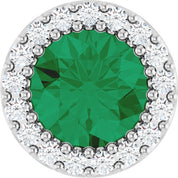 Sterling Silver Natural Emerald & 1/8 CT Natural Diamond Halo-Style Pendant