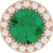 14K Rose Lab-Grown Emerald & 1/8 CTW Natural Diamond Halo-Style Pendant