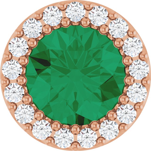 14K Rose Lab-Grown Emerald & 1/8 CTW Natural Diamond Halo-Style Pendant