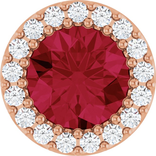 14K Rose Lab-Grown Ruby & 1/8 CTW Natural Diamond Halo-Style Pendant