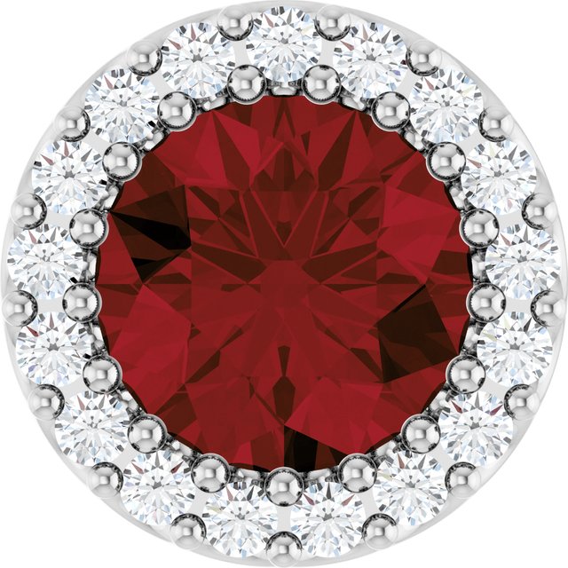 Sterling Silver Natural Mozambique Garnet & 1/8 CT Natural Diamond Halo-Style Pendant
