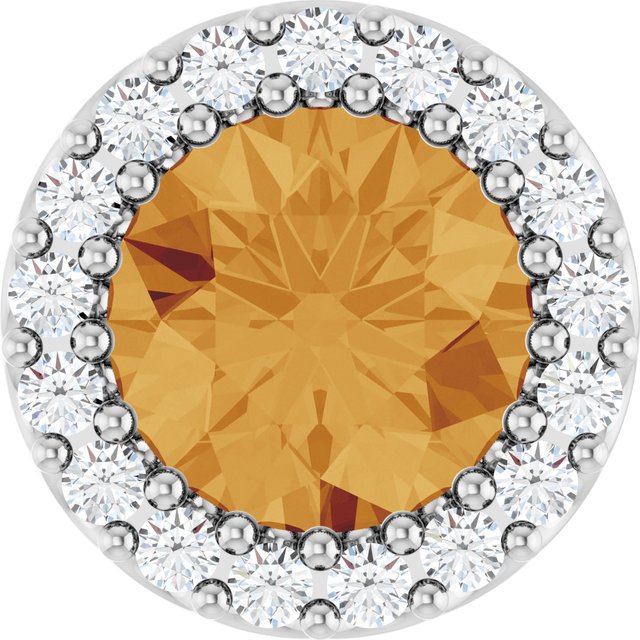 Sterling Silver Natural Citrine & 1/8 CT Natural Diamond Halo-Style Pendant
