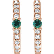14K Rose Lab-Grown Emerald & 1/8 CTW Natural Diamond 13.6 mm Hoop Earring