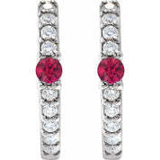 Sterling Silver Lab-Grown Ruby & 1/8 CTW Natural Diamond 13.6 mm Hoop Earring