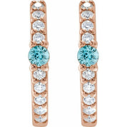 14K Rose Natural Blue Zircon & 1/8 CTW Natural Diamond 13.6 mm Hoop Earring