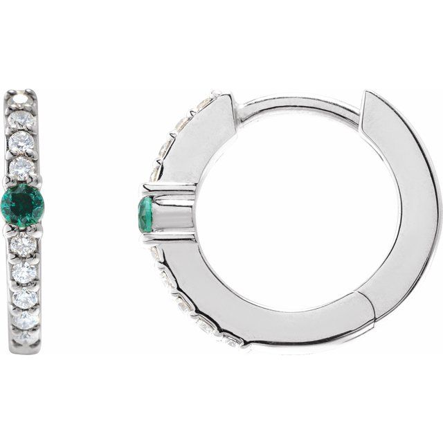 Sterling Silver Lab-Grown Emerald & 1/8 CTW Natural Diamond 13.6 mm Hoop Earring