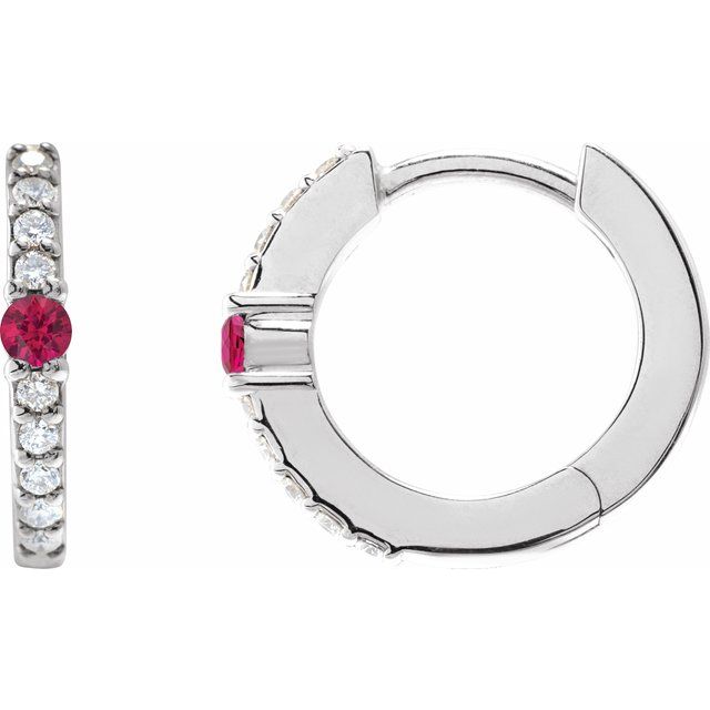 Sterling Silver Lab-Grown Ruby & 1/8 CTW Natural Diamond 13.6 mm Hoop Earring