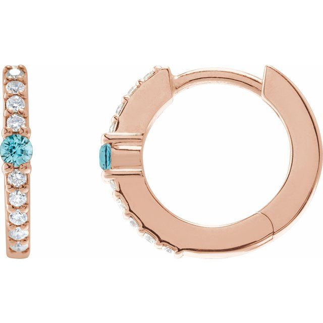 14K Rose Natural Blue Zircon & 1/8 CTW Natural Diamond 13.6 mm Hoop Earring