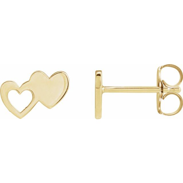 14K Yellow Double Heart Stud Earrings