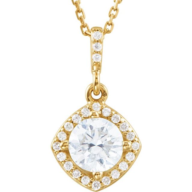 14K Yellow 7/8 CTW Natural Diamond Halo-Style 18" Necklace