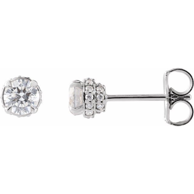 Sterling Silver 3/4 CTW Natural Diamond Hidden Halo Earrings - Part Number 88570:140:P