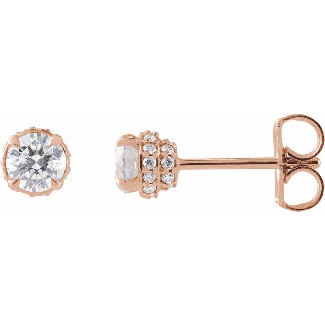 14K Rose Gold 3/4 CTW Natural Diamond Hidden Halo Earrings