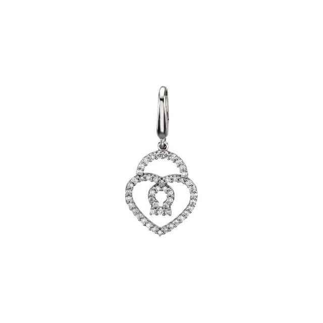 14K White 1/4 Natural Diamond Heart Padlock Charm