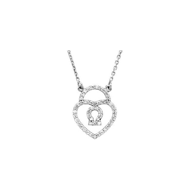 14K White 1/4 CTW Natural Diamond Heart Padlock 16" Necklace