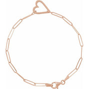 14K Rose Heart & Paperclip-Style Chain 7" Bracelet