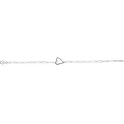 Sterling Silver Heart & Paperclip-Style Chain 7" Bracelet