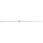 14K Rose Heart & Paperclip-Style Chain 7" Bracelet