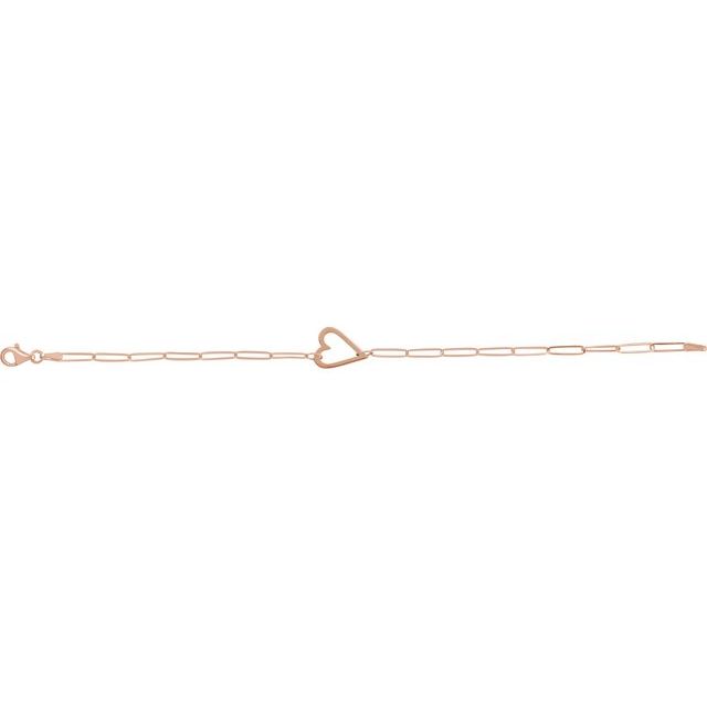 14K Rose Heart & Paperclip-Style Chain 7" Bracelet