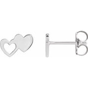 Platinum Double Heart Stud Earrings