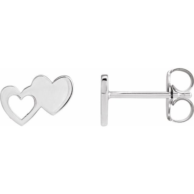 Platinum Double Heart Stud Earrings