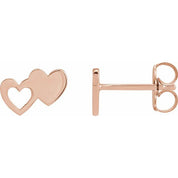 14K Rose Double Heart Stud Earrings