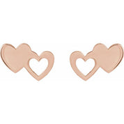 14K Rose Double Heart Stud Earrings