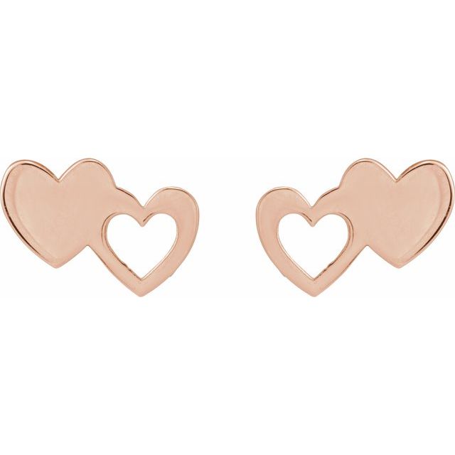 14K Rose Double Heart Stud Earrings