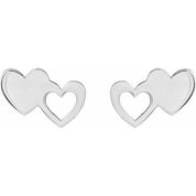 Platinum Double Heart Stud Earrings