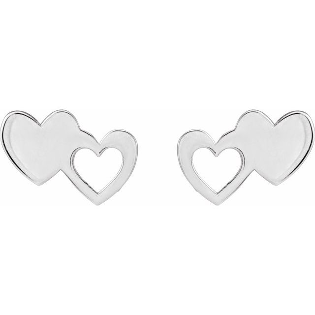 Platinum Double Heart Stud Earrings