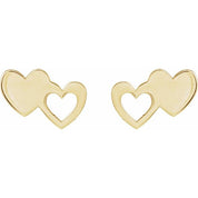 14K Yellow Double Heart Stud Earrings