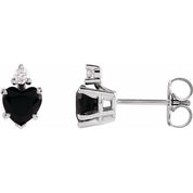 14K White Natural Black Onyx & .06 Natural Diamond Stud Earrings