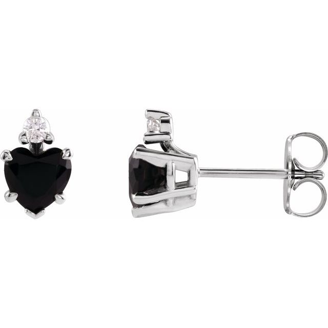 14K White Natural Black Onyx & .06 Natural Diamond Stud Earrings