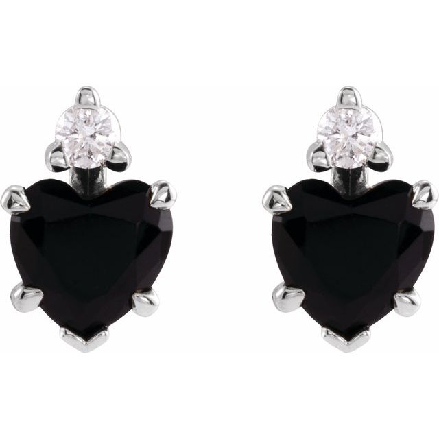 14K White Natural Black Onyx & .06 Natural Diamond Stud Earrings