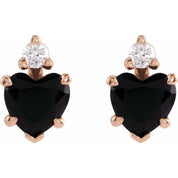 14K Rose Natural Black Onyx & .06 Natural Diamond Stud Earrings