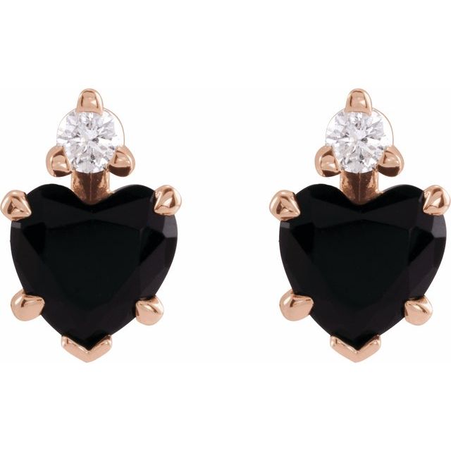 14K Rose Natural Black Onyx & .06 Natural Diamond Stud Earrings