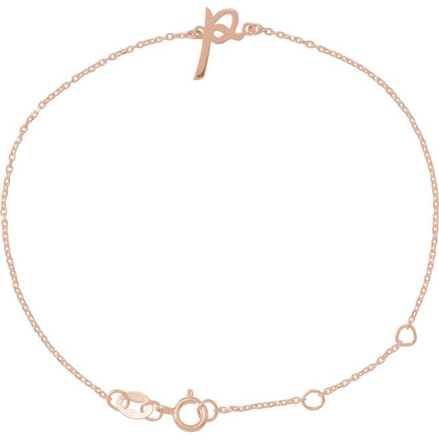 14K Rose Initial P 6 1/2-7 1/2" Bracelet