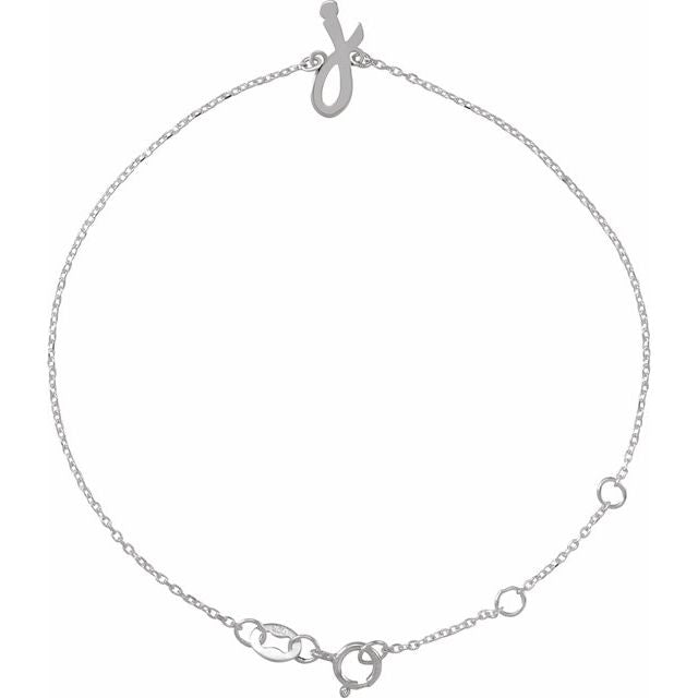 Sterling Silver Initial J 6 1/2-7 1/2" Bracelet