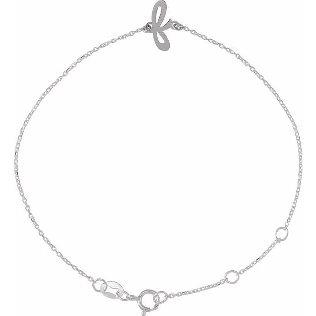 Sterling Silver Initial F 6 1/2-7 1/2" Bracelet