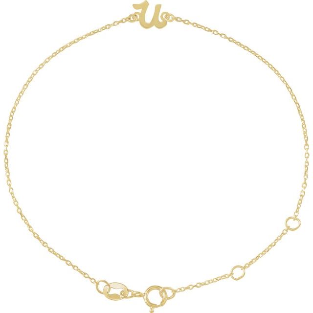 14K Yellow Initial U 6 1/2-7 1/2" Bracelet