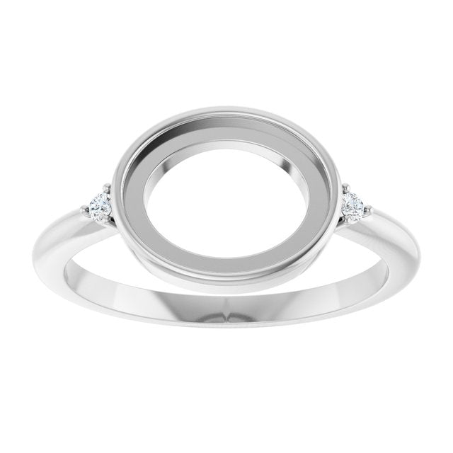 14K White 10x8 mm Oval .03 CTW Natural Diamond Semi-Set Cabochon Ring