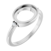 14K White 10x8 mm Oval .03 CTW Natural Diamond Semi-Set Cabochon Ring