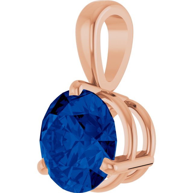 14K Rose Lab-Grown Blue Sapphire Pendant