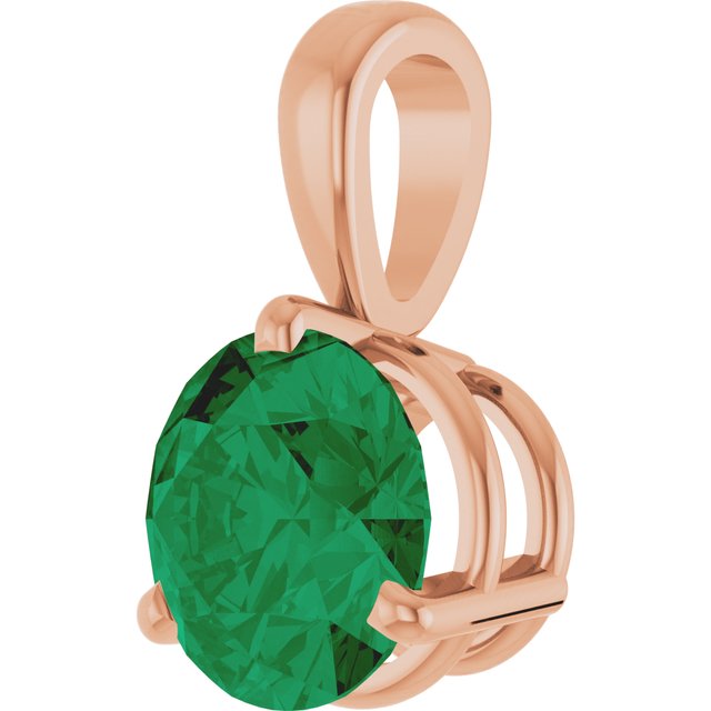 14K Rose Lab-Grown Emerald Pendant
